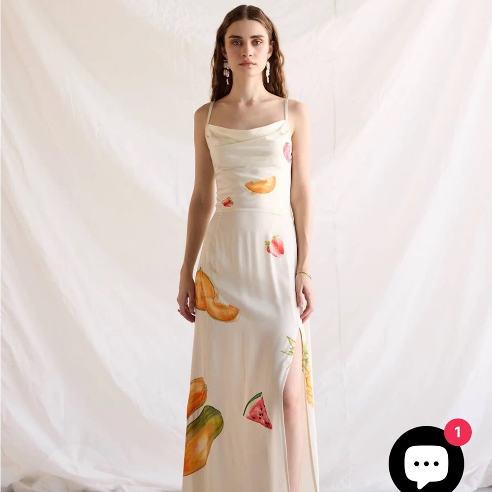 Chic Cream Maxi Dress with Fruit Accents